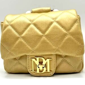 Gold Quilted Mini Handbag with Pearl Handle Badgley Mischka NWT